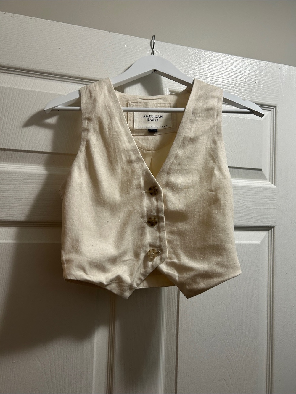 American Eagle Outfitters Cream Button-Front Vest